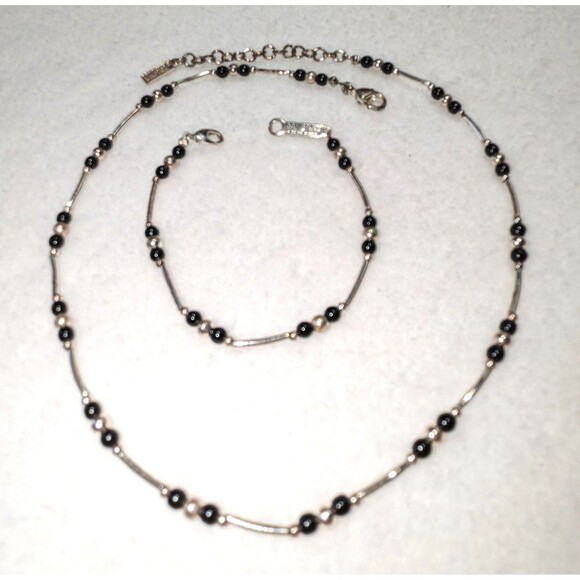 Napier Necklace and Bracelet in Silver and Black - Picture 2 of 9